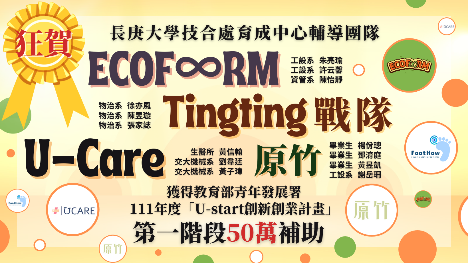 青年創業實踐夢想,本校四團隊獲教育部111年度「U-start 創新創業計畫」肯定,共獲200萬創業獎助金!